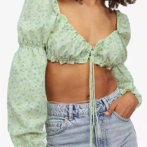 Spring H&M Light Green Floral Crop Top